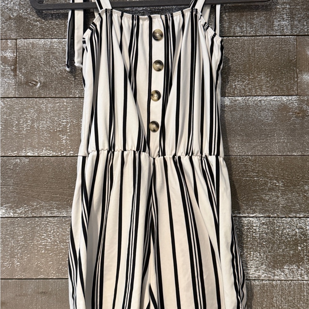 Heart & Arrow Black and White‎ Striped Girls Romper